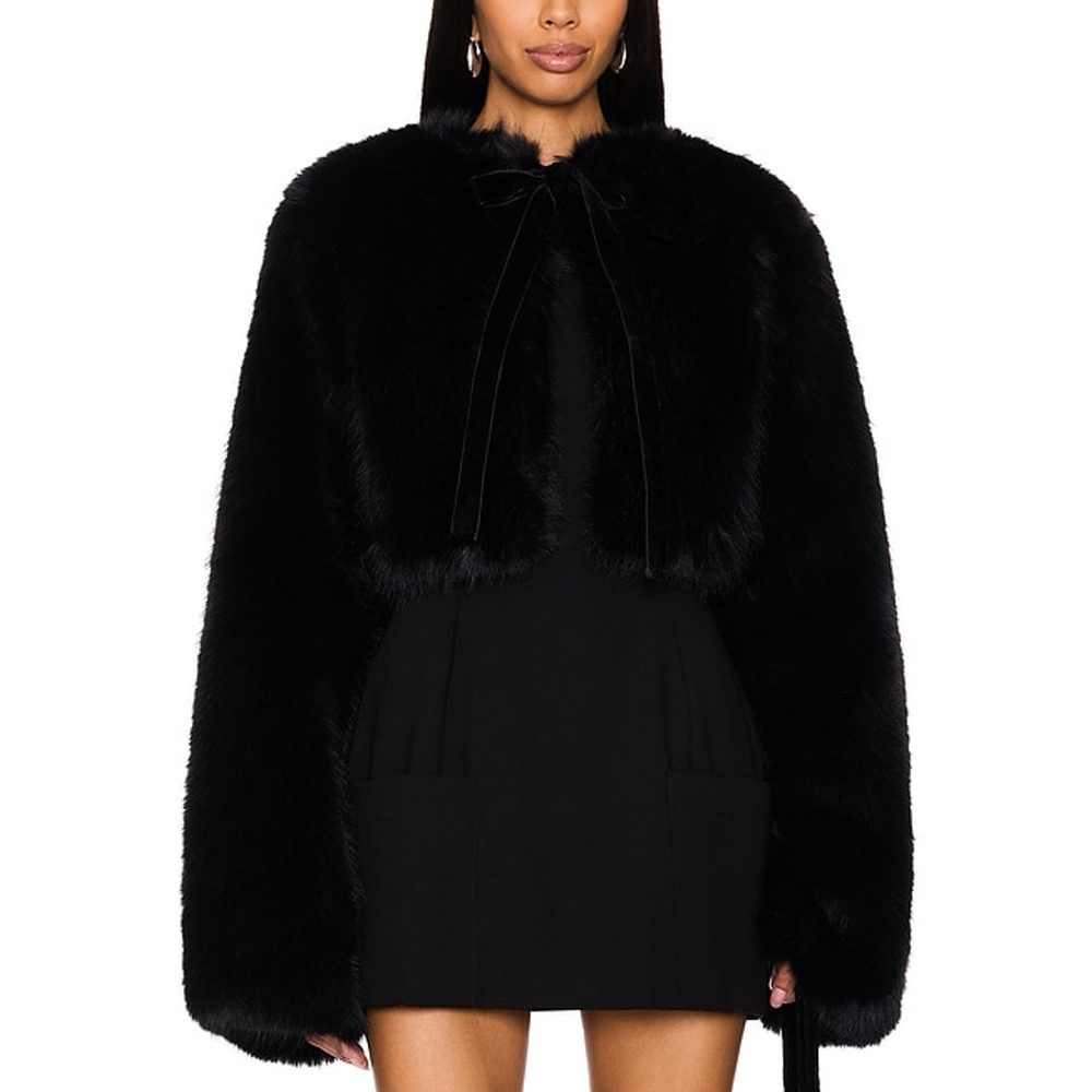 Guizio Alyana Faux Fur Black Crop Jacket
